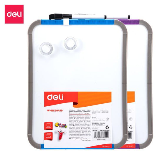 Magnetic Whiteboard Set 279x216mm Includes 1 Dry erase marker and 2 magnetic buttons. Blue and purple