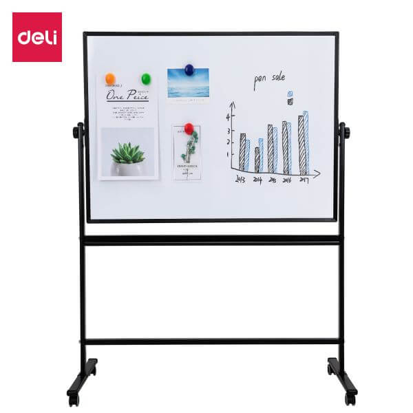 Mobile Whiteboard 900x1200mm Aluminium Frame Lock Function Black