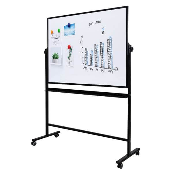 Mobile Whiteboard 900x1200mm Aluminium Frame Lock Function Black