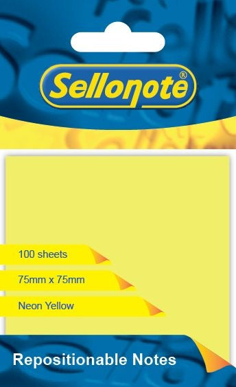 SELLO-NOTE 75x75mm Neon Yellow 1x100 Sheets Each