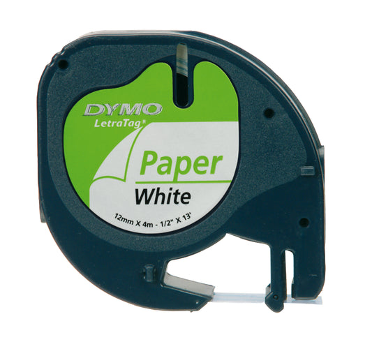 DYMO LetraTag Tape -  Paper - Black on White - 12mmx4m