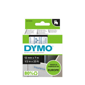 DYMO D1 Labelling Tape -  Removable Polyester - Blue on Clear - 12mmx7m