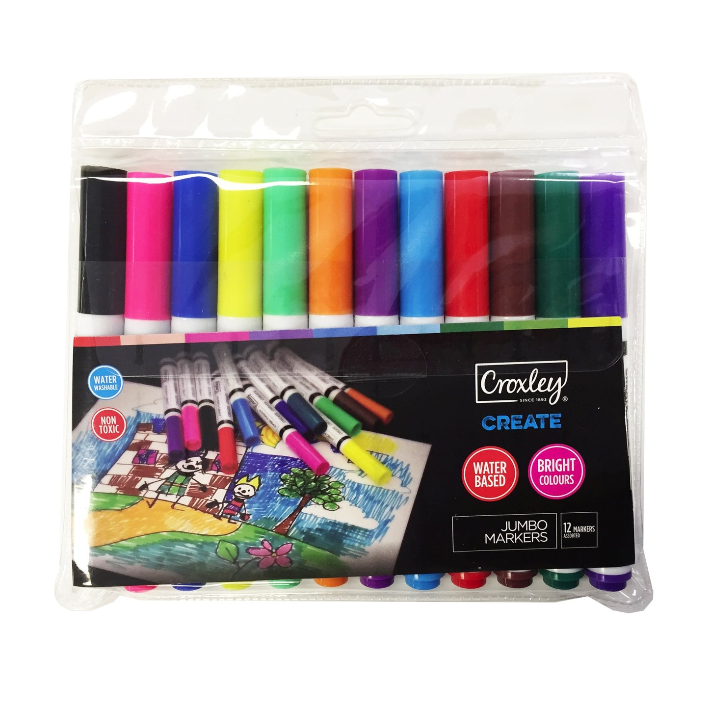 CROXLEY CREATE Jumbo Fibretip Markers Pack of 12 Assorted