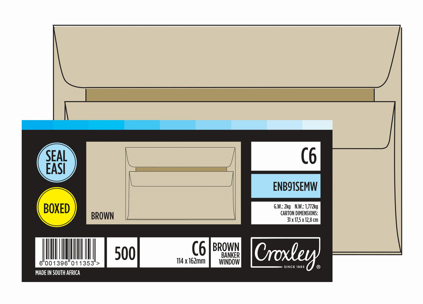 CROXLEY JD91SEMW C6 Brown Window Seal Easi Envelopes - Unbanded (Box of 500)