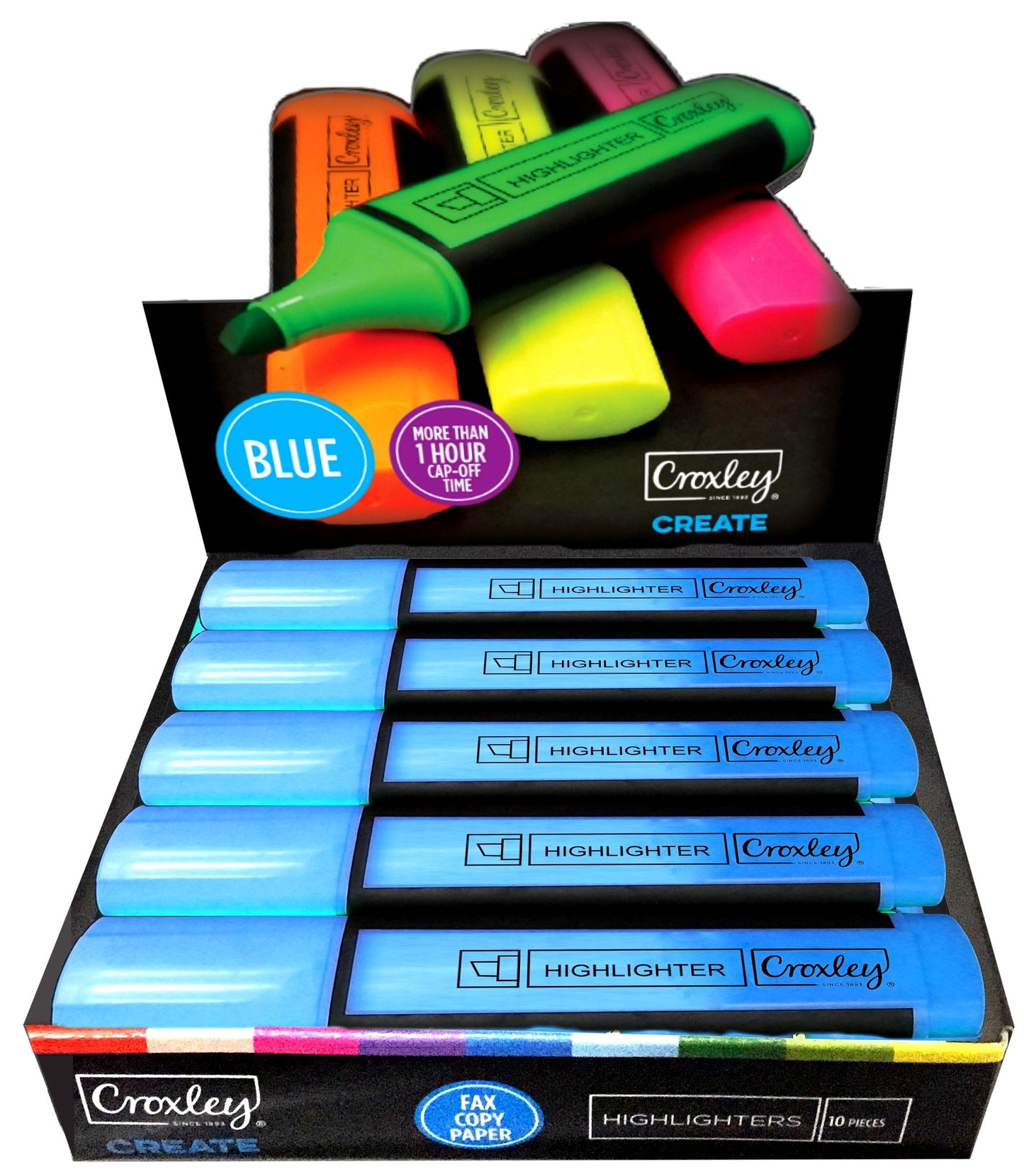 CROXLEY CREATE Blue Highlighters Box of 10