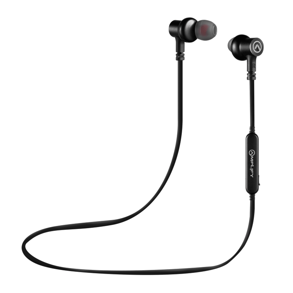 Amplify Blues 2.0 Bluetooth Earphones in Solid Black, featuring an organic design for premium sound quality.