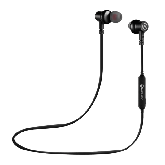 Amplify Blues 2.0 Bluetooth Earphones in Solid Black, featuring an organic design for premium sound quality.