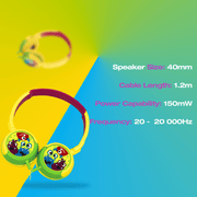 Amplify Kiddies Monsta Tunez Foldable Headphones with 40mm driver and cozy design for kids, featuring bright colors and safety.