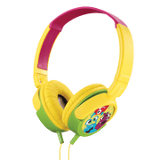 Amplify Kiddies Monsta Tunez Foldable Headphones in bright yellow, green, and pink, designed for comfort and safe listening for children.