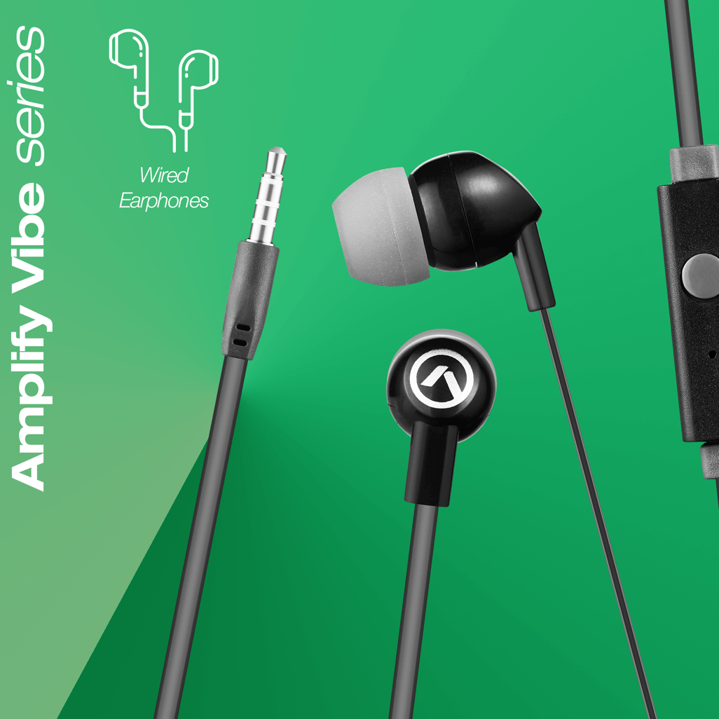 Amplify Vibe series earphones with Mic Black and Grey