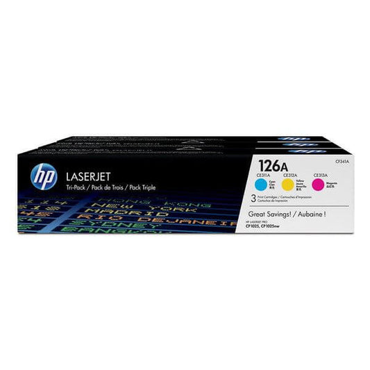 HP 126A 3-pack Cyan/Magenta/Yellow Original LaserJet Toner Cartridges Per cartridge: 1 000