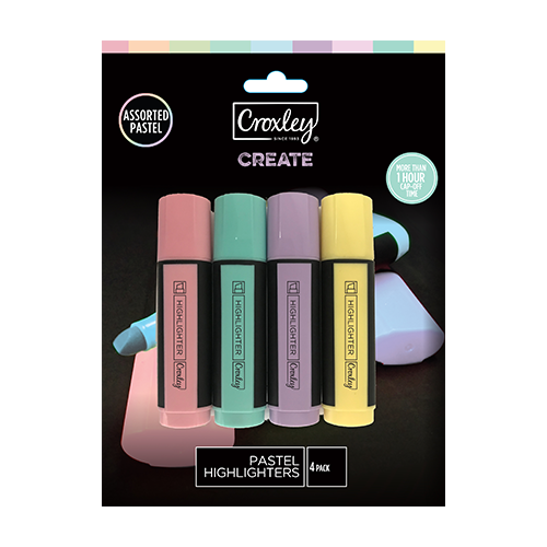 CROXLEY CREATE Assorted Pastel Highlighters 4 Carded