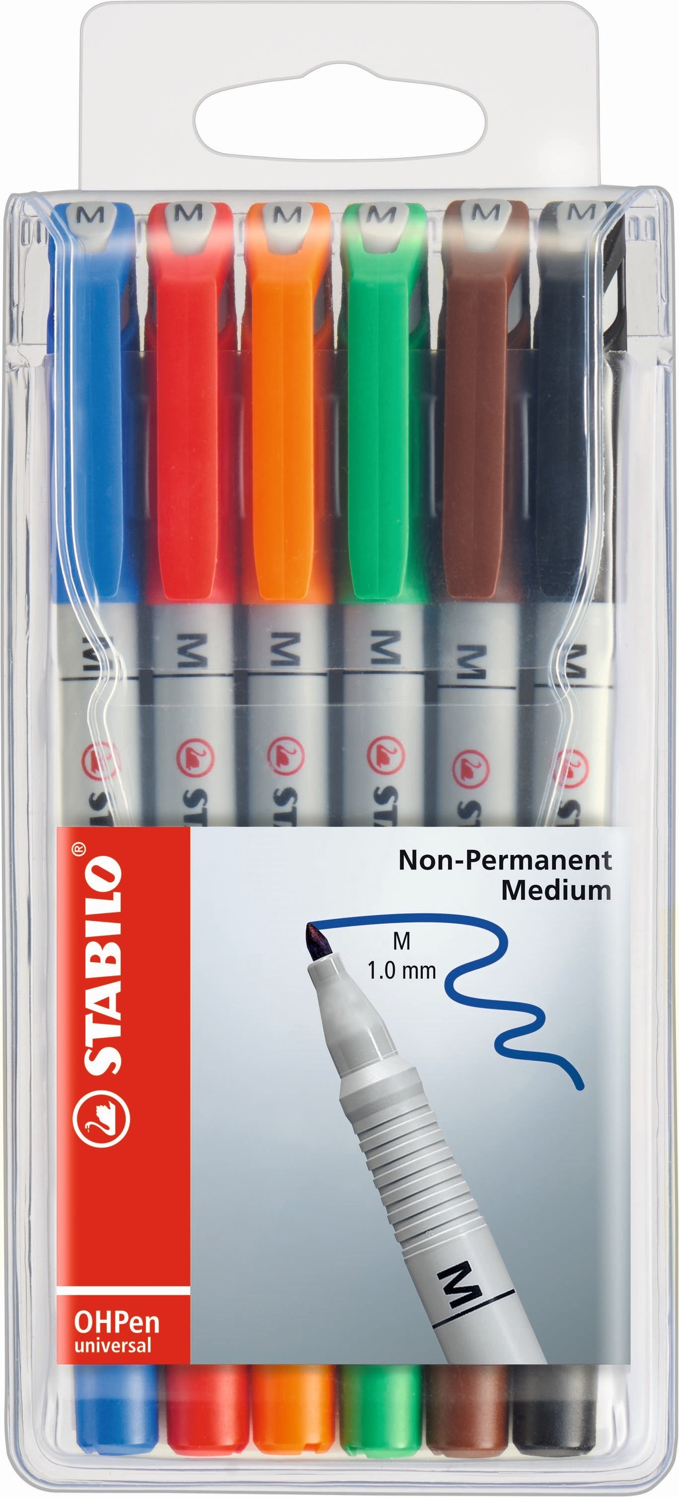 STABILO OH Pen Soluble Medium Assorted Colours Wallet of 6