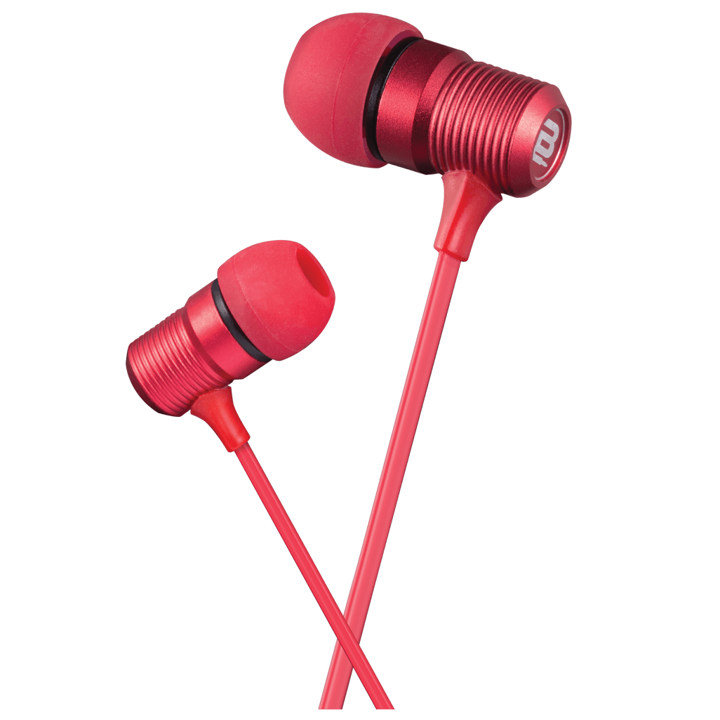 Bounce Beat series earphones in red, featuring organic sound quality and stylish design for enhanced listening.