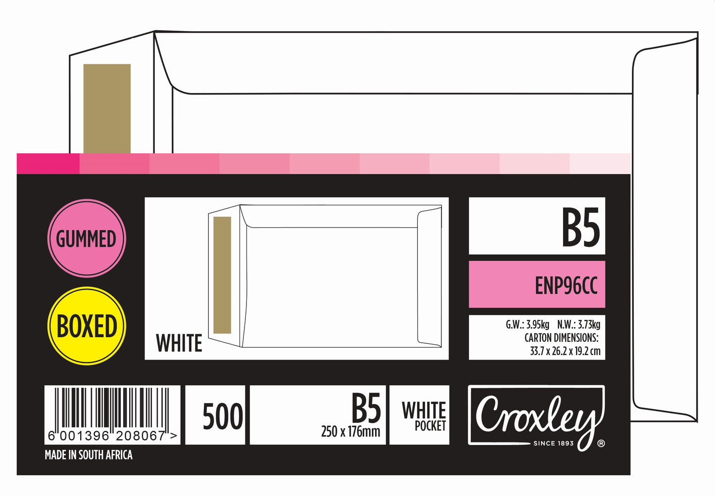 CROXLEY JD96CC B5 White Gummed Envelopes - Unbanded (Box of 500)