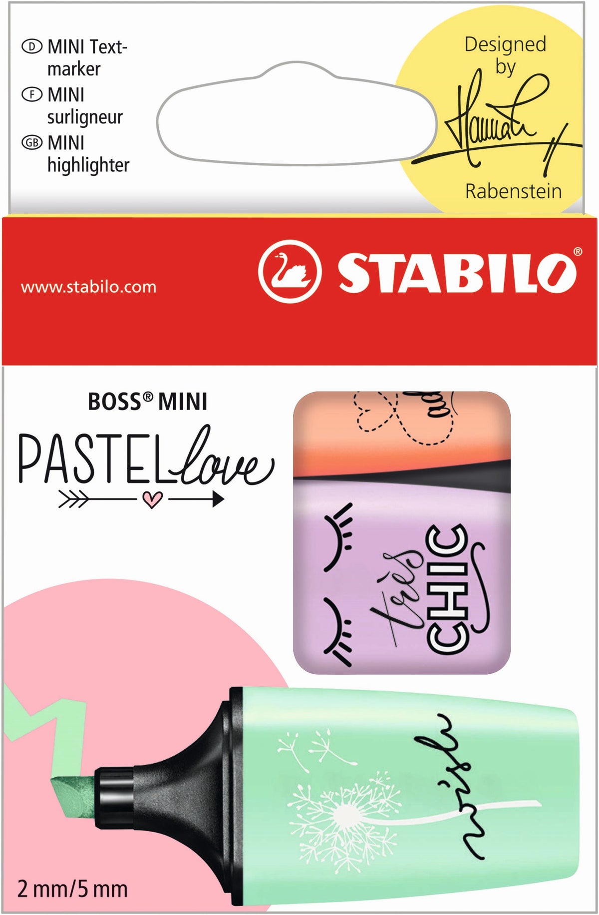 STABILO BOSS Mini Pastellove Highlighter Pastel Assorted (Peach, Mint, Lilac) Box 3's