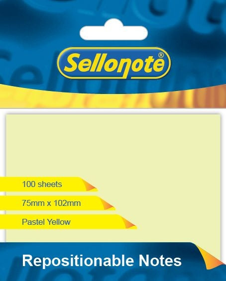 SELLO-NOTE 75x102mm Pastel Yellow 1x100 sheets Each