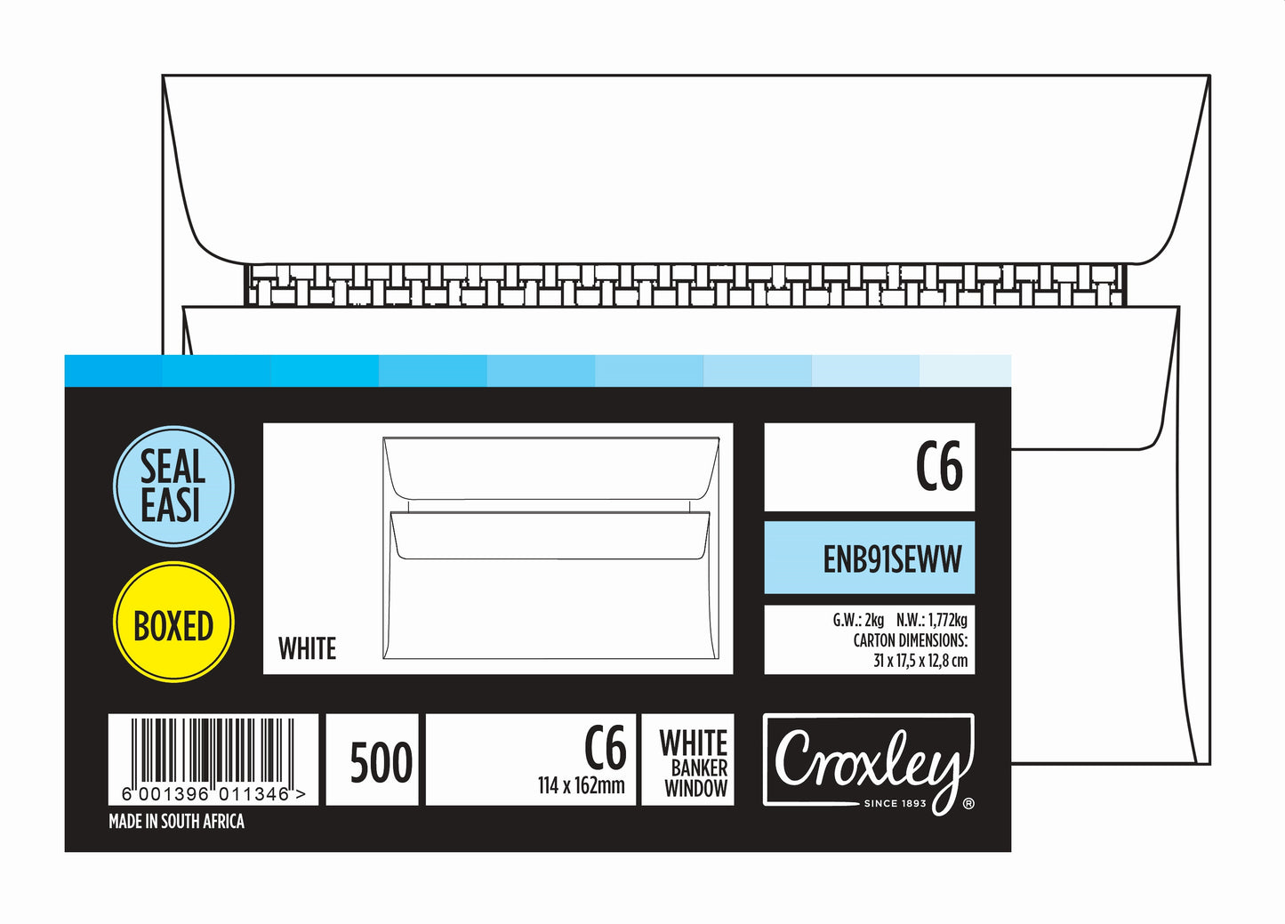 CROXLEY JD91SEWW C6 White Window Seal Easi Envelopes - Unbanded (Box of 500)