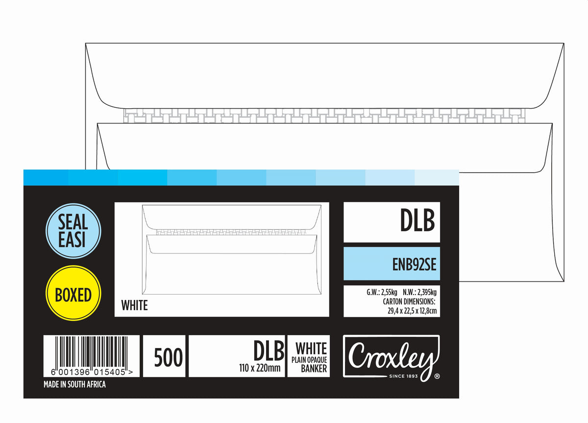 CROXLEY JD92SE DLB (Banker) White Seal Easi Envelopes - Unbanded (Box of 500)