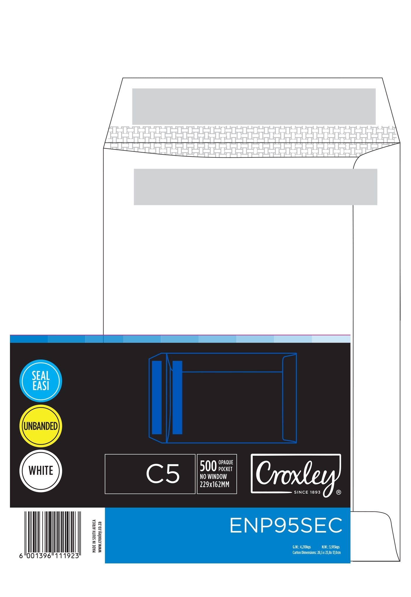 CROXLEY JD95SEC C5 White Seal Easi Envelopes - Unbanded (Box of 500)