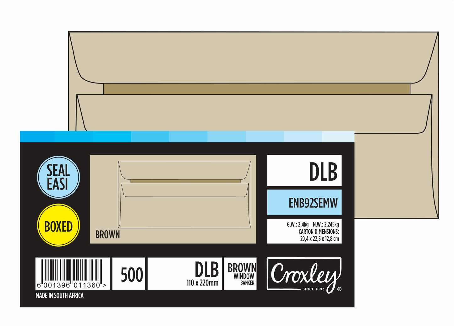 CROXLEY JD92SEMW DLB (Banker) Brown Window Seal Easi Envelopes - Unbanded (Box of 500)