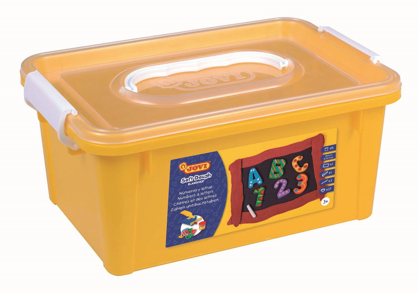 JOVI Soft Play Dough Bucket Including Letter and Numbers Mould Kit Plus 5x50g Assorted Colours