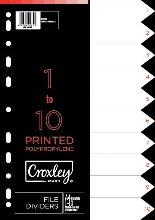 CROXLEY Indices Polypropylene - Printed 1-10 Divider Set