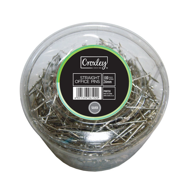 CROXLEY 26mm Straight Office Pins Tub 100g