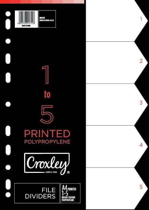 CROXLEY Indices Polypropylene - Printed 1-5 Divider Set (IND1105) each