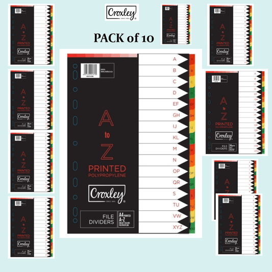 CROXLEY Indices Polypropylene - Printed A-Z 16 Divider Set (IND1116) Set of 10