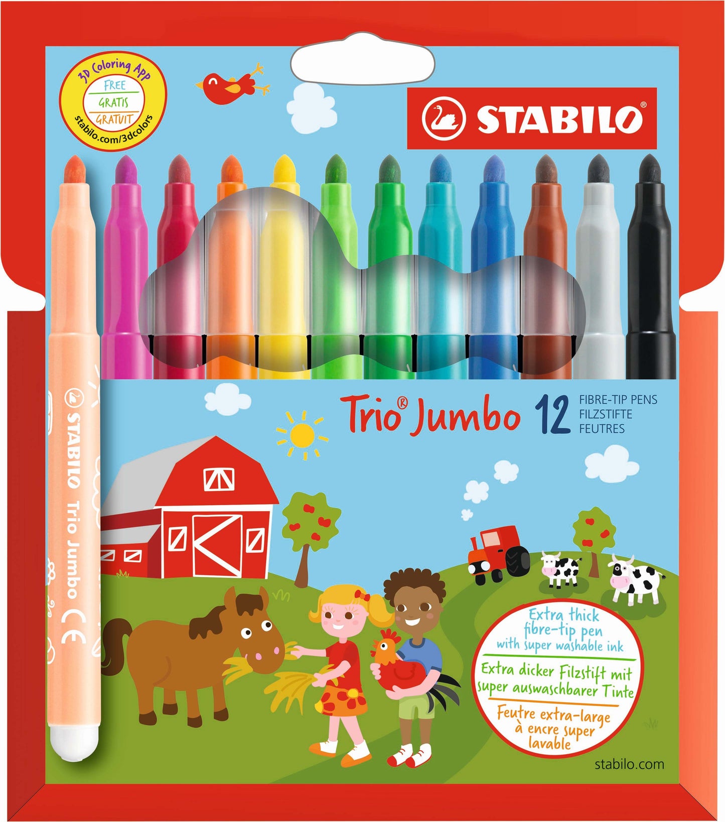 STABILO Trio Jumbo Fibre-tip Pen Assorted Box 12's