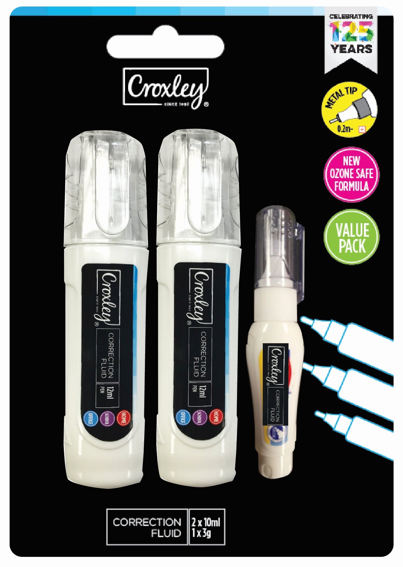 CROXLEY Correction Pens 12ml+12ml+4ml