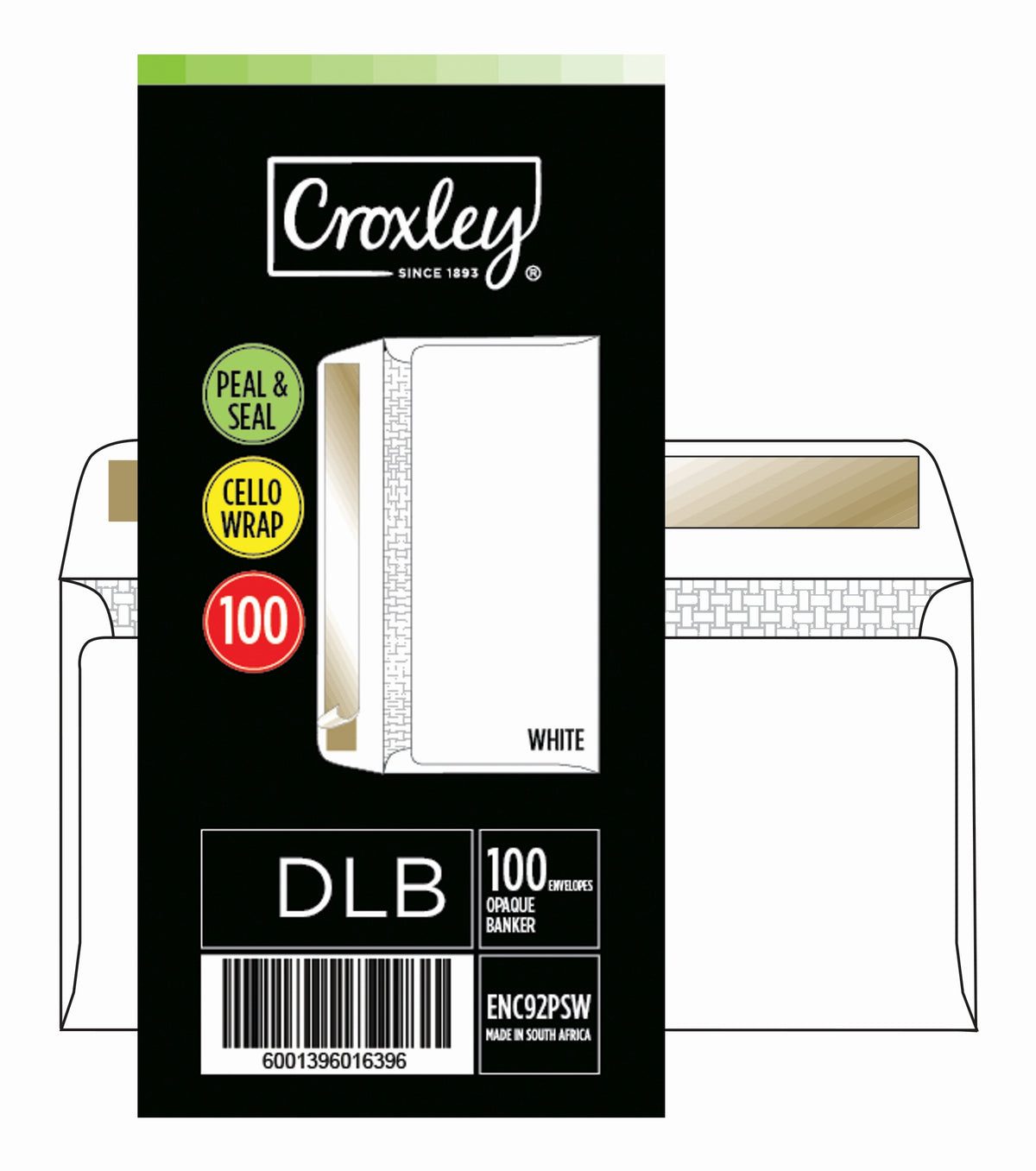 CROXLEY JD92PSWC DLB (Banker) White Peel & Seal Envelopes - Cellowrapped 100's (Box of 5 Packets)