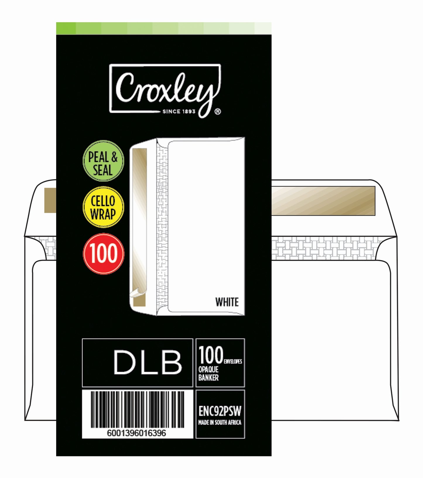 CROXLEY JD92PSWC DLB (Banker) White Peel & Seal Envelopes - Cellowrapped 100's (Box of 5 Packets)