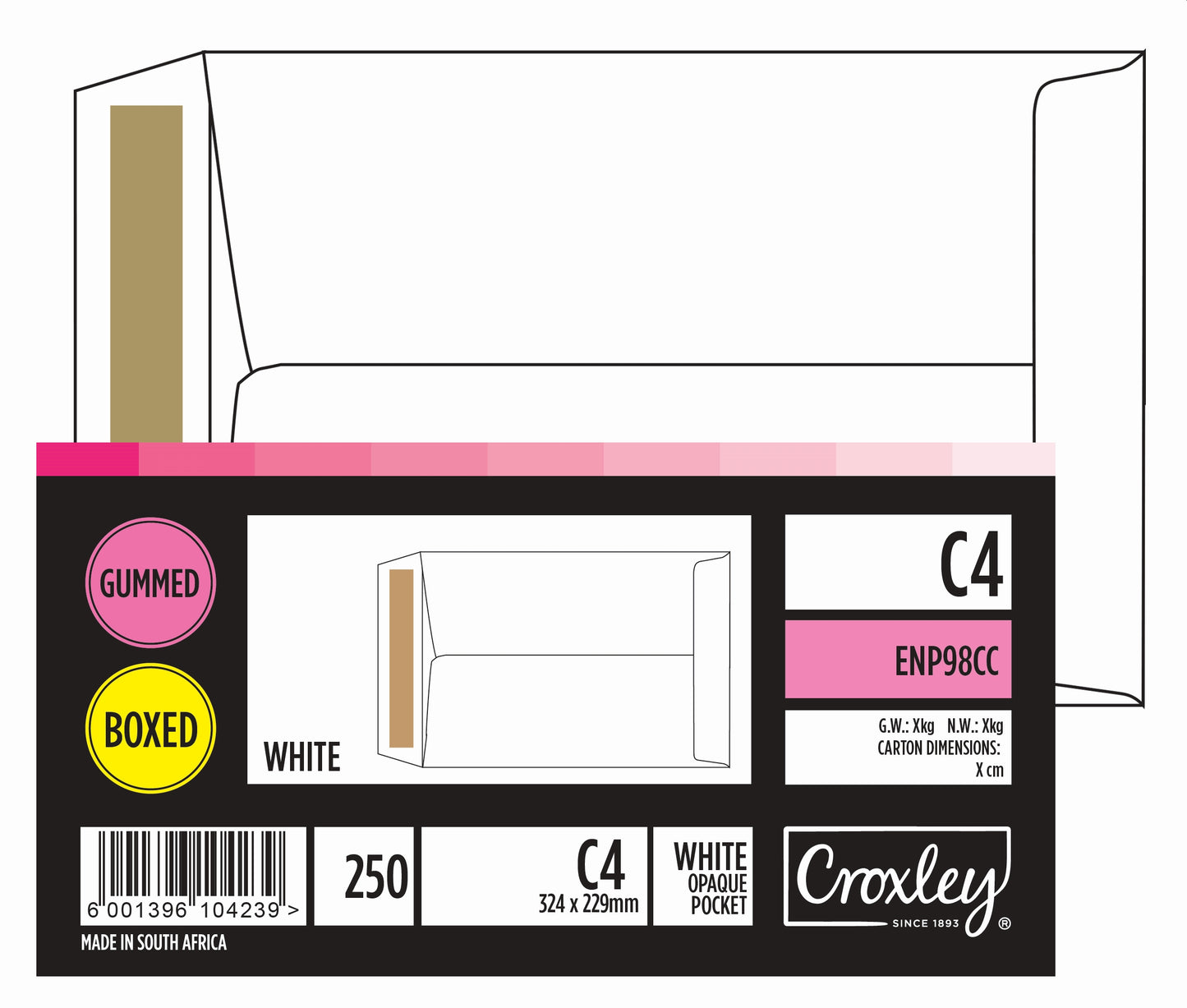 CROXLEY JD98CC C4 White Gummed Envelopes - Unbanded (Box of 250)