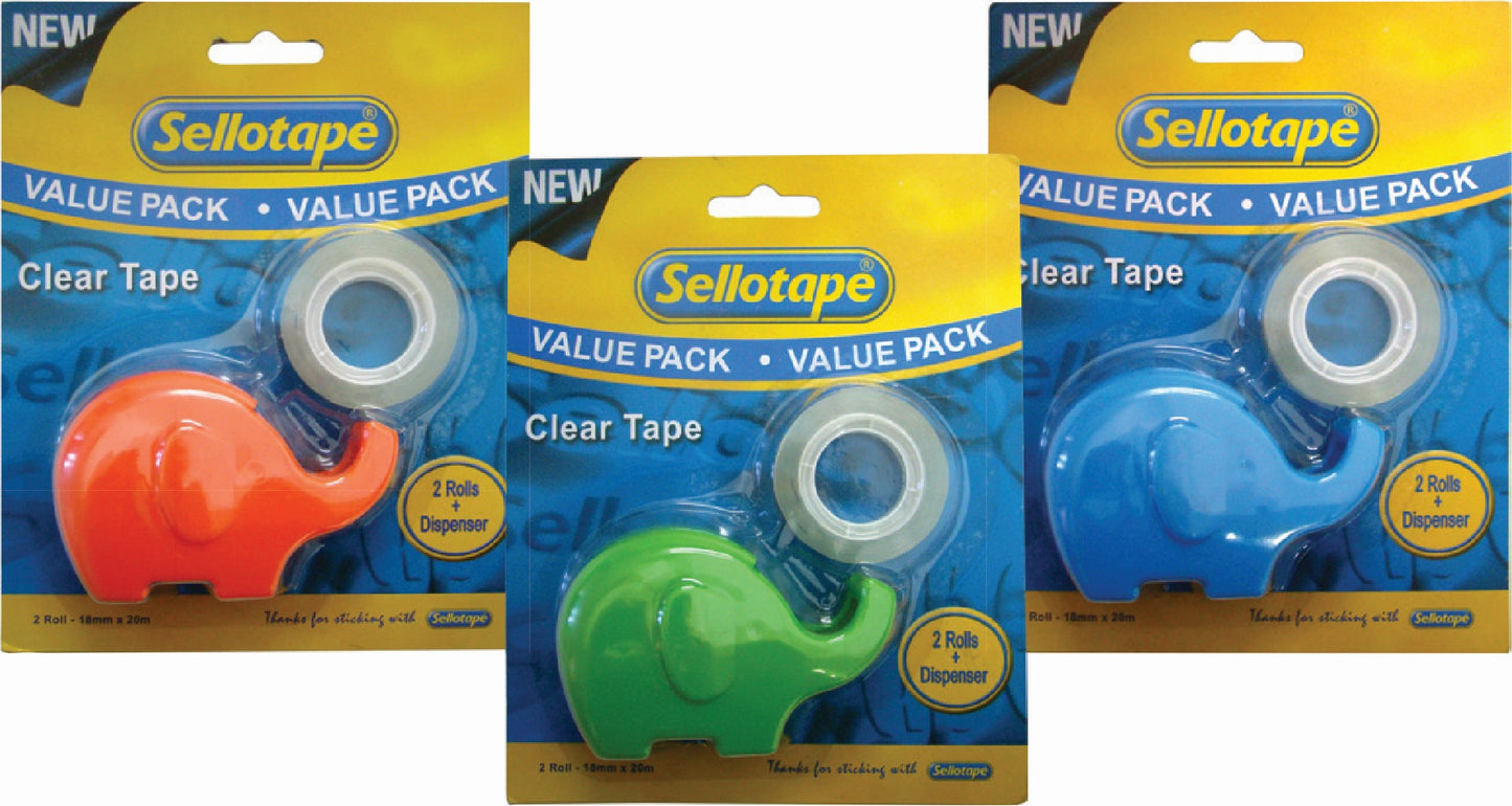 SELLOTAPE Clear 18mmx20m 2 Tapes and Elephant Dispenser