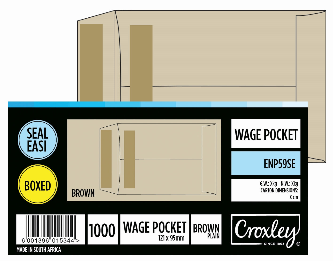 CROXLEY JD59SE  Plain Wage Pocket - Latex Seal Easi No.59 - 121x95 (Box of 1000)