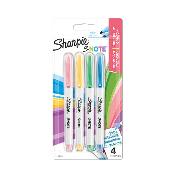 Sharpie S-note Highlighter Asst 4s Carded