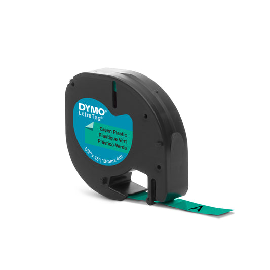 DYMO LetraTag Tape -  Plastic - Black on Green - 12mmx4m