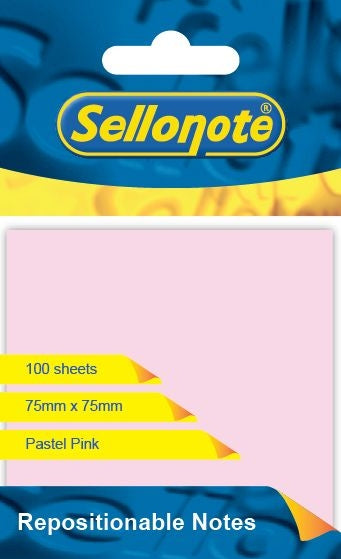 SELLO-NOTE 75x75mm Pastel Pink 1x100 Sheets Each