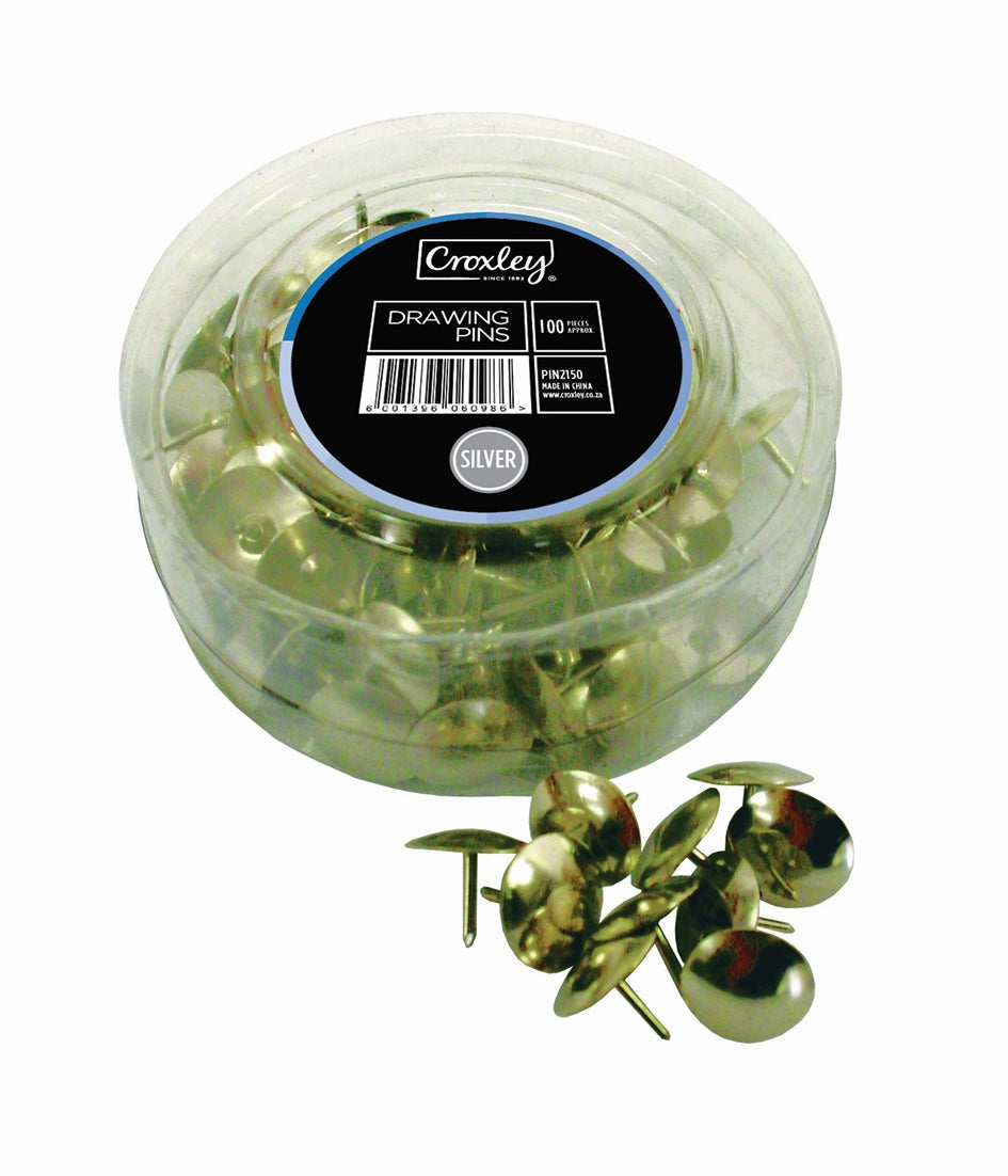 CROXLEY 11mm Drawing Pins (Silver) (Tub of 100 Pins)