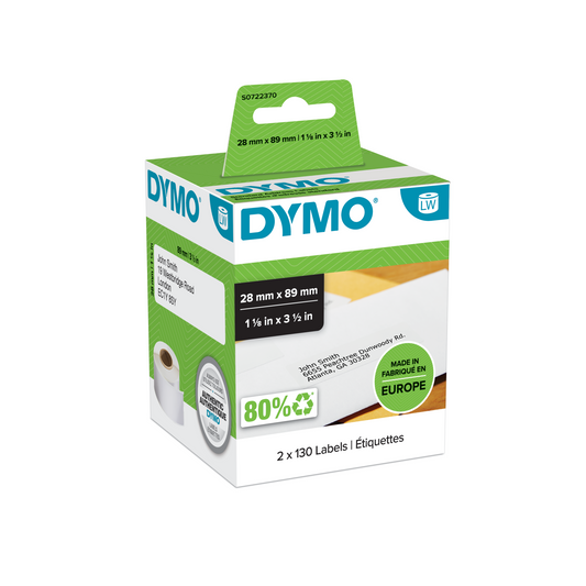 DYMO LabelWriter Labels - 28mmx89mm - Black on White - Box of 130