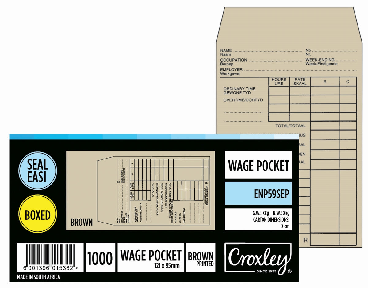 CROXLEY JD59SEP  Printed Wage Pocket - Latex Seal Easi No.59 - 121x95 (B0x of 1000)