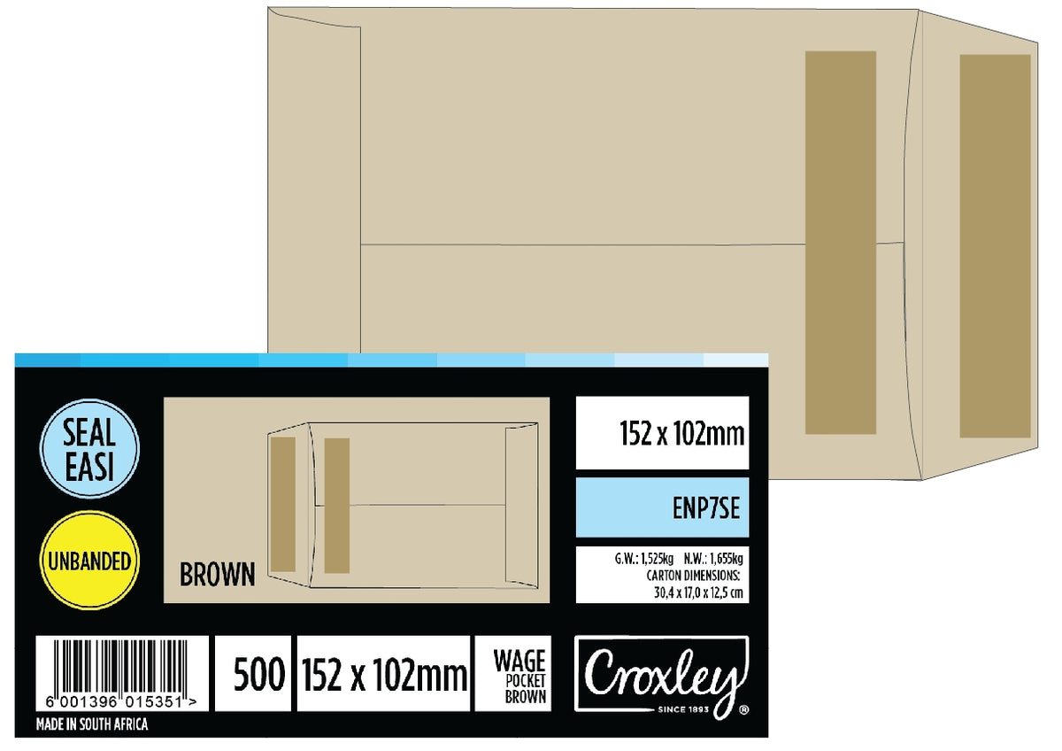 CROXLEY JD7SE  Plain Wage Pocket - Latex Seal Easi No.7 - 152x110 (Box of 500)