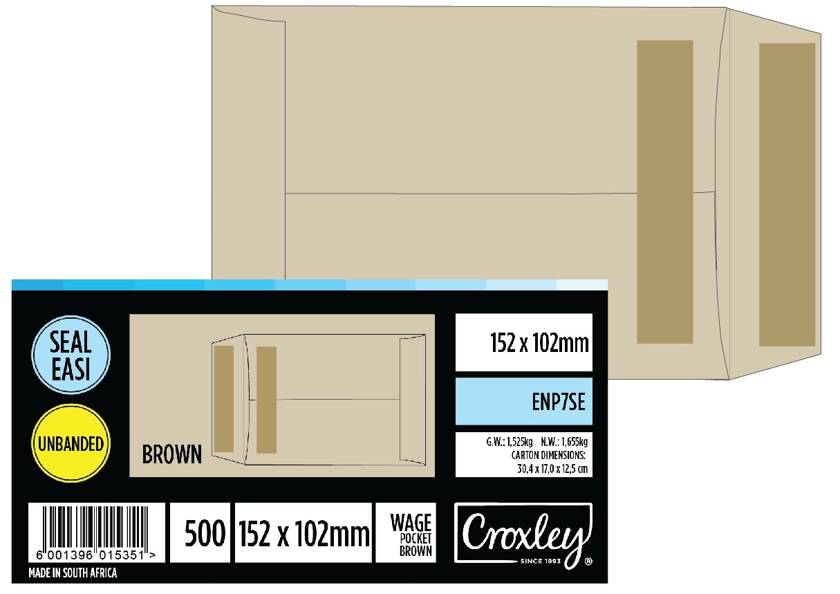 CROXLEY JD7SE  Plain Wage Pocket - Latex Seal Easi No.7 - 152x110 (Box of 500)