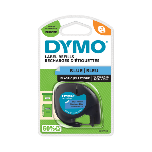DYMO LetraTag Tape -  Plastic - Black on Blue - 12mmx4m