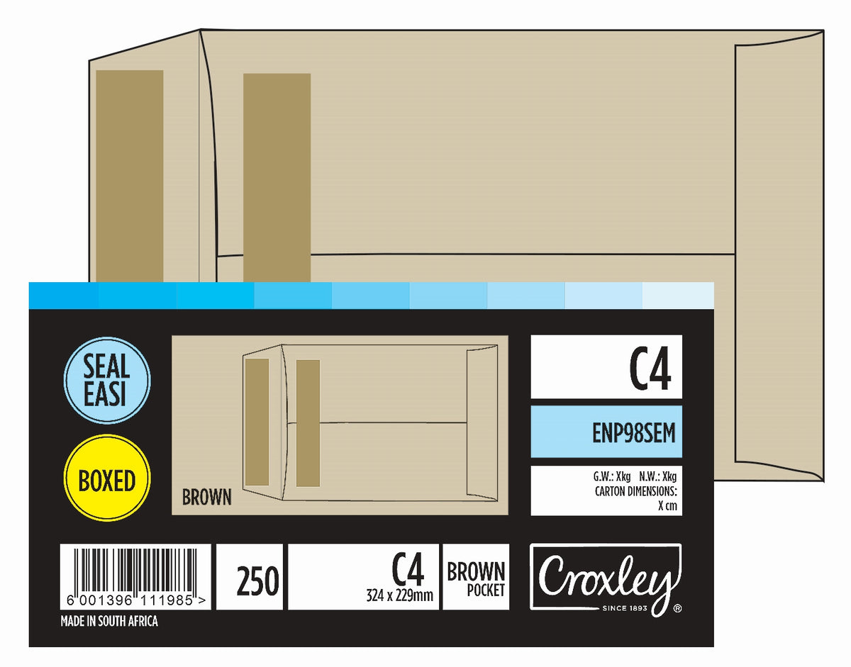 CROXLEY JD98SEM C4 Brown Seal Easi Envelopes - Unbanded (Box of 250)