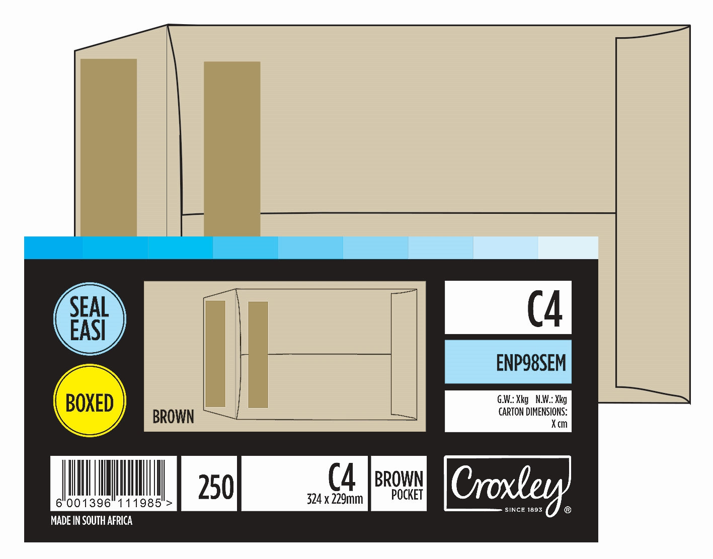 CROXLEY JD98SEM C4 Brown Seal Easi Envelopes - Unbanded (Box of 250)