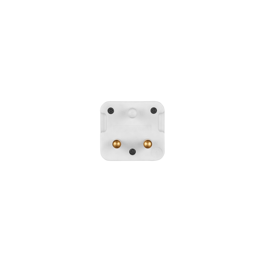 Ellies 1 Way Top Entry Adaptor, white electrical adaptor with two gold pins, suitable for various connections.