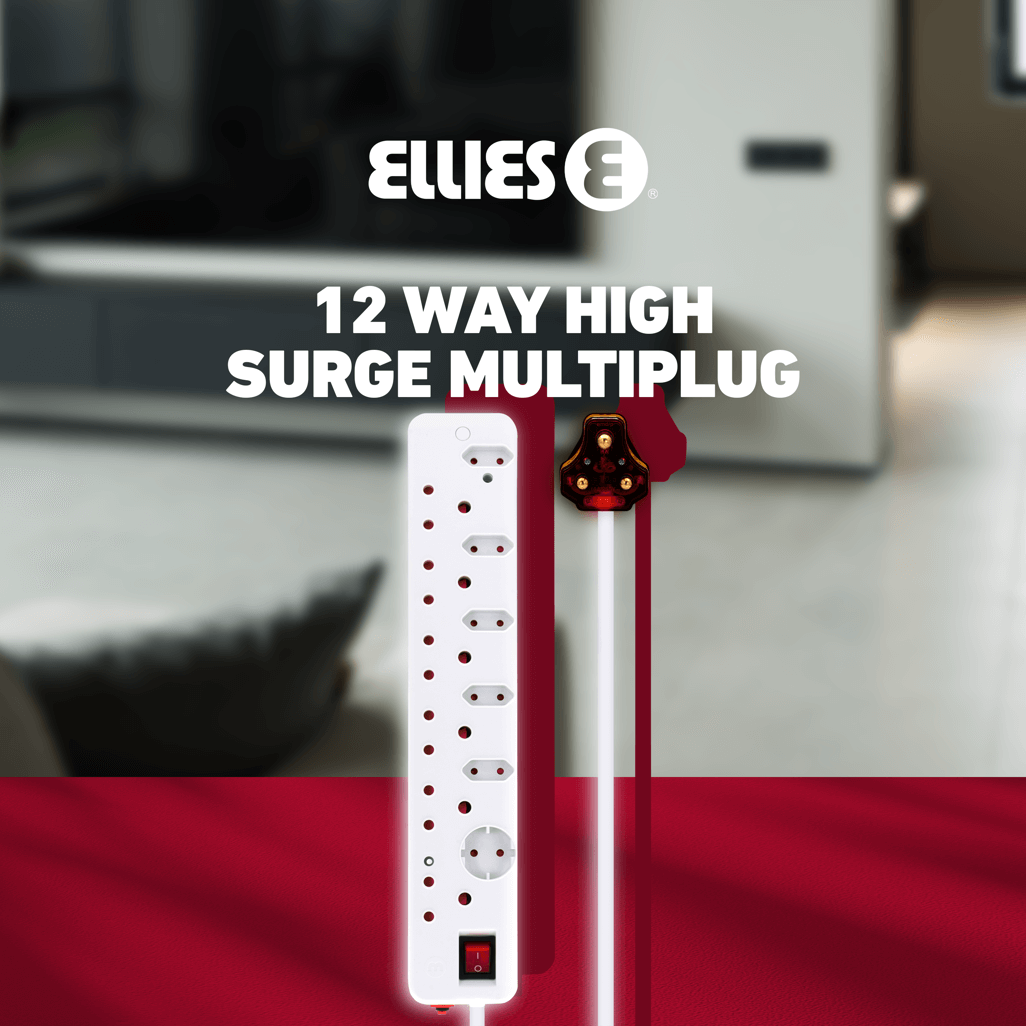 Ellies 12 Way High Surge Multiplug 0.5M for reliable power distribution and surge protection, ideal for home or office use.